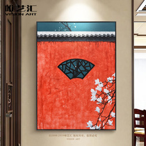 Weiyihui Modern new Chinese palace red wall decorative painting Sofa background wall entrance vertical version hand-painted oil painting finished product