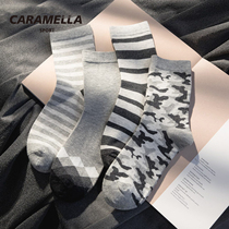 caramella socks mens mid-tube deodorant cotton socks ins tide spring and autumn thickened sports stockings trend