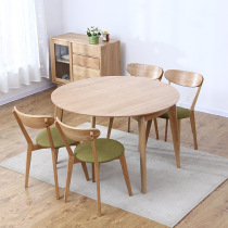 Nordic Folded Solid Wood Round Table of telescopic dining table and chairs Combined modern minimalist white oak small family rotating round table