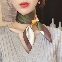 Silk scarf small square towel womens spring summer and autumn thin Korean fashion wild temperament Foreign style professional stewardess small scarf headscarf