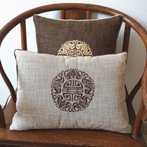 Chinese embroidered back cushion sleeve cotton linen pillow sofa backrest square leaning pillow large waist pillow with core