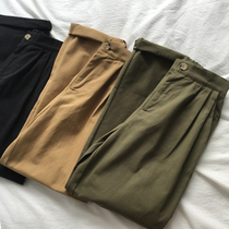 Retro tooling casual pants womens spring and autumn loose Joker slim elastic high waist Lantern type curl straight pants trousers