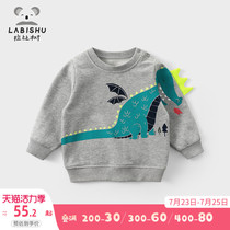 Rabi tree childrens clothing new boys dinosaur print sweater Baby baby casual top thin childrens spring and autumn clothes