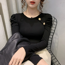 Undershirt woman 2020 spring autumn clothing new wave fashion bubble sleeve T-shirt woman long sleeve foreign air 100 lap tight blouses