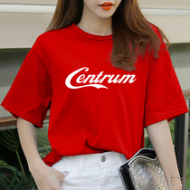Letter Short Sleeve T-shirt Women Red 2020 Summer New Korean Loose Cotton Half Sleeve Print Top Joker