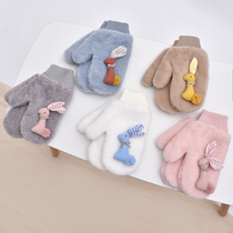 Japanese exploits cute little rabbit sheep suede hanging neck gloves female winter thickened warm and cold proof student even finger gloves