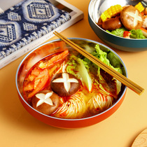 Cold noodle bowl 304 stainless steel soup bowl double anti-scalding large Korean mix bowl home creative personality ramen bowl