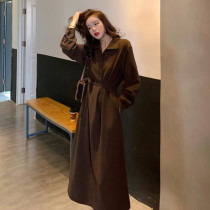 Maternity dress 2022 autumn new shirt long skirt fashion trendy mother high-end temperament a-line long-sleeved skirt