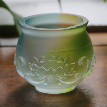Zen Yue Buddhist art Ancient method Glass Lotus tribute cup Water purification cup Buddha holy water cup Tribute cup Buddhist supplies