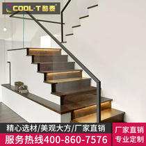  Cool Thai glass staircase handrail Solid wood guardrail Simple modern outdoor stainless steel balcony railing Indoor column