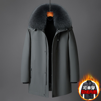 Middle-aged mens feather clothes Daddy thick and long medium and long range can be removed from the daring of grandfathers winter coat