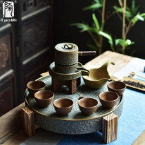 Pottery fan Stone Mill rotating automatic tea set set household lazy tea maker ceramic kung fu tea cup teapot set