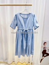 Pregnancy color 21 summer new fresh thin denim cotton can be closed waist simple pregnant women short sleeve dress