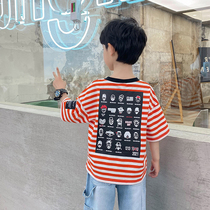 Childrens clothing boys striped short sleeve T-shirt middle and big childrens summer clothing cotton body tide half sleeve jacket loose boy children