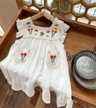 Summer Ocean Gas Girl Skirt 2022 Childrens new Mori Department Sweet Flowers Embroidered Baby Flying Sleeve Vest Dress
