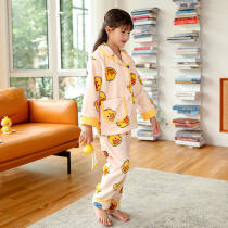 Childrens coral velvet pajamas autumn and winter girls flannel little girl home clothing set thick winter