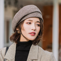 Plaid beret female autumn and winter Korean version of Japanese British retro octagonal hat summer thin ins style painter hat