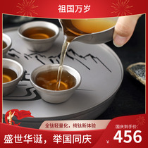Pure titanium tea tray metal durable water storage tray portable ultra light kung fu tea set tea tray tea tray Chinese tea wash