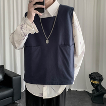 Autumn tactical vest mens Harajuku wind bf Korean version of loose sleeveless waistcoat trend Net red wild wild jacket