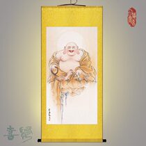 Maitreya Buddha portrait Smiling mouth often open happy Bodhisattva Buddha statue painting hanging painting Living room decoration painting Silk cloth painting scroll painting