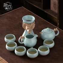 Ru kiln kung fu tea set high-grade tea artifact home living room office meeting guest Tea Cup Chinese light luxury