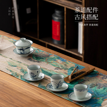 Qianli Jiangshan waterproof tea mat table flag Lanting preface dry bubble towel tea curtain tea mat tea tablecloth Zen fabric linen mat