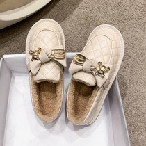 Wool shoes womens 2022 winter new fashion all-match plus velvet slip-on warm peas cotton shoes waterproof loafers