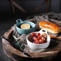 Single ear bowl sauce bowl creative matt blue black pudding bowl seasoning large bowl with handle anti-hot 4 5 inch Korean Bowl
