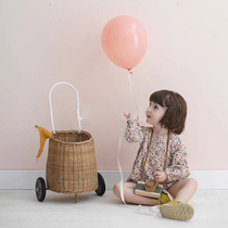 Childrens photography props trolley pull car Nordic style pull car straw pull car Childrens photo props Location props