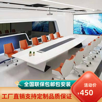 Customize the new conference table long table minimalist modern white baking paint desk large oval strip table and chairs combination