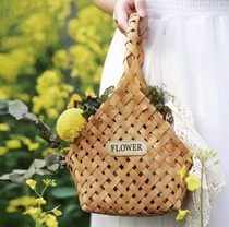 Sakura flower wood chips Japanese fruit picnic basket bread flower arrangement basket food box storage basket old decoration carrying basket