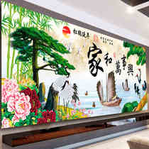 Cross-stitch new living room and Wanshixing landscape painting welcome pine crane simple modern household handmade own
