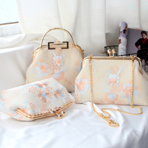 Non-finished B310 spring new fairy flower lace handle crossbody mouth gold material bag handmade fabric DIY