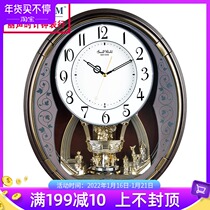 Japanese Lisheng living room home European style retro carved photosensitive music time fashion creative wall clock 4MH853
