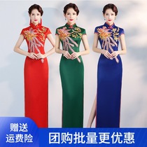 Improved cheongsam young high-end stage catwalk performance dance clothes long large size middle-aged and elderly elegant Chinese style