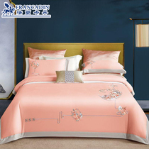 Frank Dan 80 cotton brushed embroidery four-piece set pure cotton Chinese style light luxury suite high-end bedding 4