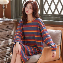 Cotton long-sleeved night dress womens autumn and winter cute large size loose long pajamas