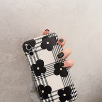 ins Wind grid flowers suitable for iphone12mini mobile phone case promax Apple x All-inclusive xr Anti-fall xs personality max Net red xsmax twelve 8pu