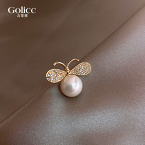 Honeybee Pearls Anti-Walking Light Buttoned Chest Needle Upscale Womens Silk Scarves Fastening Clothing Small Pin Neckline Decorated Summer