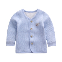 Mens and womens baby natural color cotton warm baby top cardigan spring and autumn and winter childrens three-layer warm clothing
