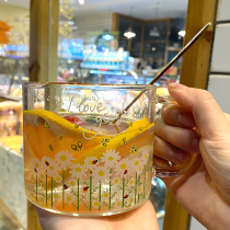 Glass glass water cup with spoon Milk Cup breakfast cup tea cup oats large capacity household Cup with handle heat-resistant