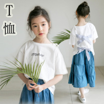 Girls short sleeve T-shirt 2021 summer new Korean version of the child cotton print knitwear loose fashion top