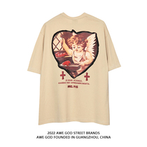 AWE GOD original national tide creative love little angel short-sleeved top 2022 summer new casual T-shirt
