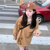 Autumn and winter clearing house Carits its color Lazy Wind Sticking Cloth Embroidery for men and women Lovers Falling to Thickened Rocking Grain Suede Big Code Round Neckline