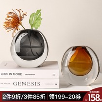 Light luxury porch Glass Vase ornaments creative living room flower arrangement modern simple dining table surface soft decoration small flower Ware