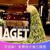 Wedding mall Meichen stage props decoration Floral green plant modeling custom silk flower simulation flower peacock sculpture