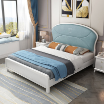  European-style solid wood bed Fiber leather soft bag light luxury wedding bed 1 5m double bed 1 8m Master bedroom king bed soft storage bed