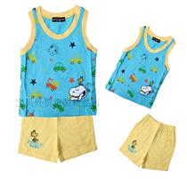 2021 summer loaded baby full cotton short sleeve suit T-shirt sling vest shorts Two sets boys suit childrens clothing