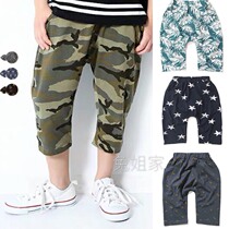 Japanese childrens clothing devirock men and women children Capri pants knee pads thin half Middle pants Cotton solid color Haren pants