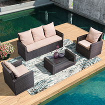 Outdoor Furniture Rattan Sofa Living-room Patio Rattan waterproof balcony modern minimalist outdoor rattan three-piece kit